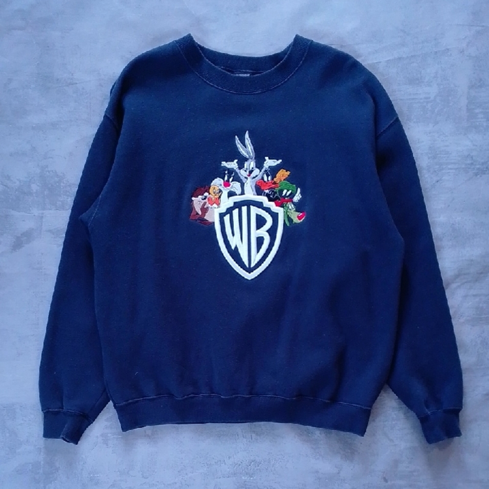 Vintage 1997 3D Warner Bros. Dark Blue Crewneck Sweater LOONEY TUNES